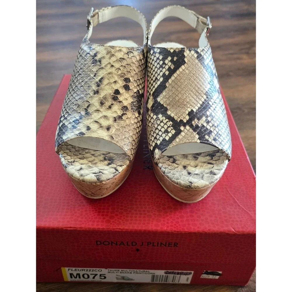 Donald J Pliner Wedge Heel 7.5 Fleur2 Python Snake Leather Slingback Cork Sandal